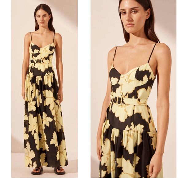 Shona Joy Lucia Bustier Floral Belted Black Maxi Dress Size 4 - Picture 2 of 9